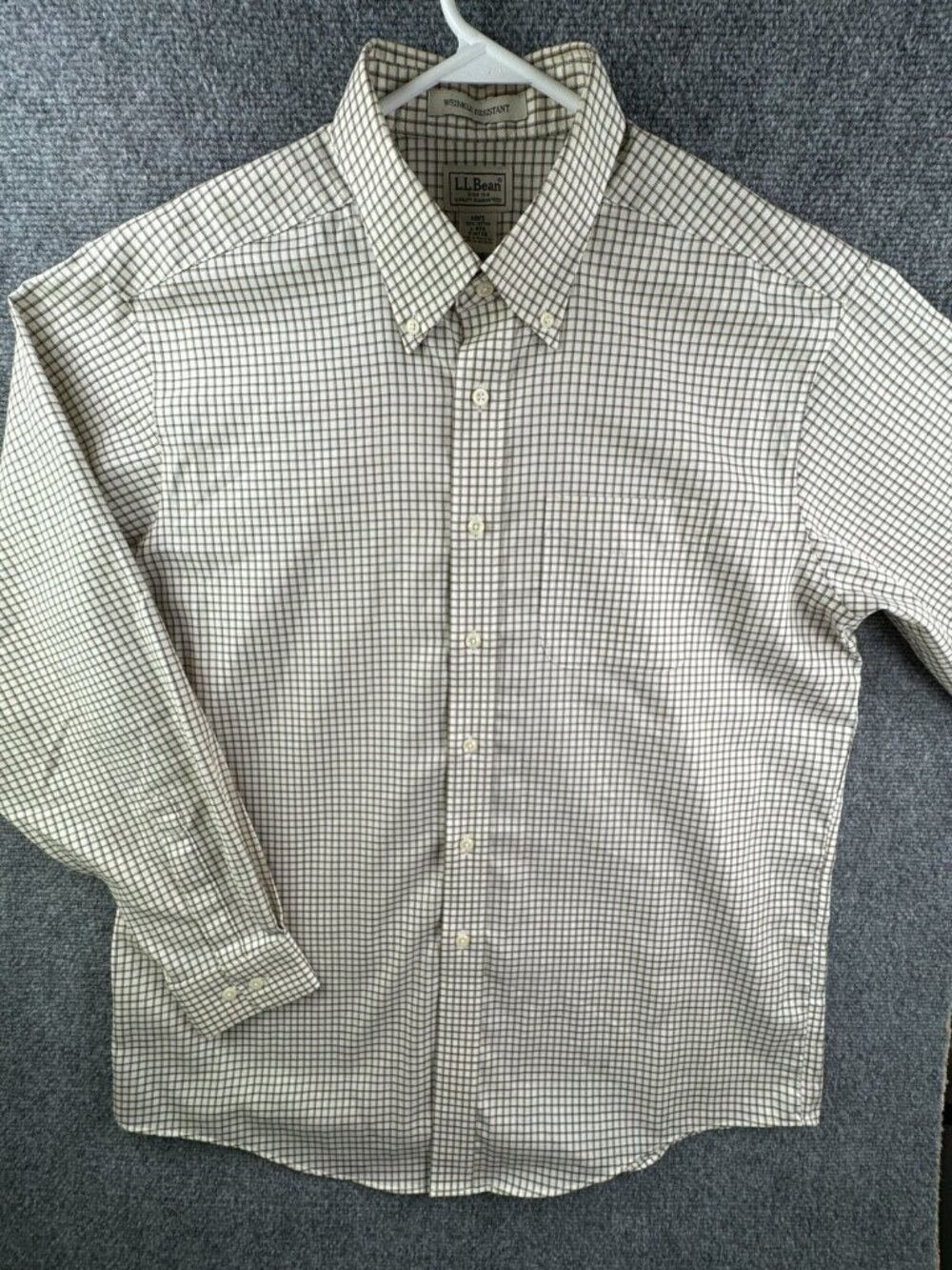 LL Bean Button Up Shirt Men’s Long Sleeve Large Beige Ivory Check Cotton 0MT78